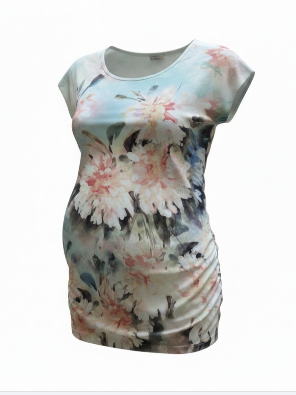 Lavish Pastel Floral Scoop Neck Maternity Tee Lg Ruched Sides